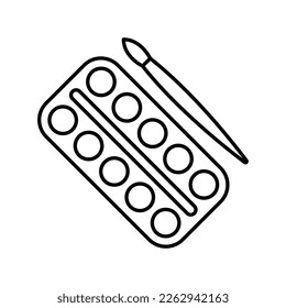 Paint and brush icon. Black contour linear silhouette. Front side view. Editable strokes. Vector simple flat graphic illustration. Isolated object on a white background. Isolate.