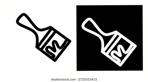Pinte o ícone do pincel em estilo de contorno preto e branco, simbolizando pintura, renovação, arte, criatividade, trabalho DIY e conceito de melhoria da casa.
