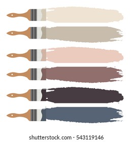 Paint Brush Icon And Color Swatch Strokes Vector. Pale Color Palette For Design.