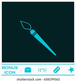 Paint brush icon flat. Blue pictogram on dark background. Vector illustration symbol and bonus icons