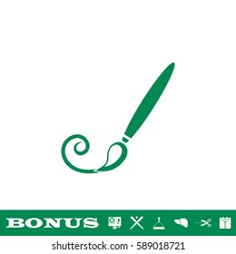 Paint brush icon flat. Green pictogram on white background. Vector illustration symbol and bonus button