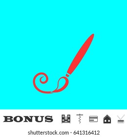 Paint brush icon flat. Red pictogram on blue background. Vector illustration symbol and bonus buttons Music center, corkscrew, credit card, house, drum