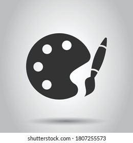 Paint brush icon in flat style. Palette vector illustration on white isolated background. Painter instrument business concept.