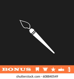 Paint brush icon flat. White pictogram on black background. Vector illustration symbol and bonus button tooth, vase, star, mirror, bottle