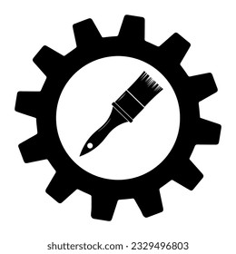 Paint brush icon in gear popular and simple symbol for web and graphic, mobile app, logo. Paint brush vector icon isolated on white background