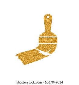 Paint brush icon in gold glitter texture. Sparkle luxury style vector illustration.