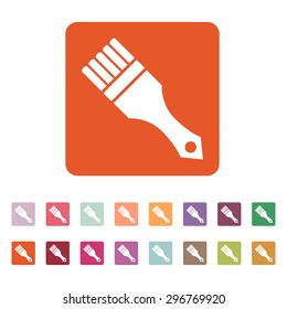 The paint brush icon. Painting and renovation, repair, coloring symbol. Flat Vector illustration. Button Set