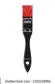 Paint brush icon in red paint. Brush for applying paint. Vector illustration