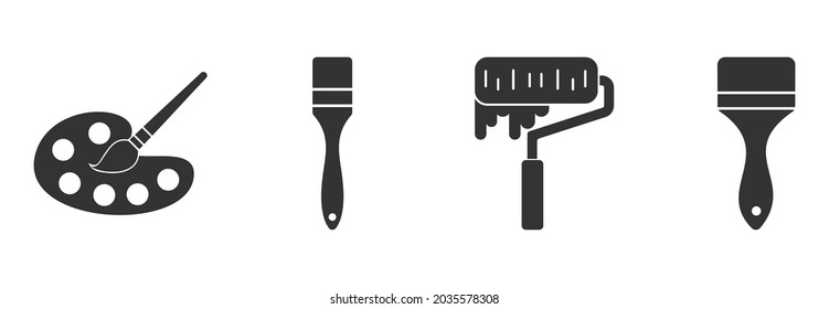 conjunto de iconos de pincel de pintura, conjunto de iconos de arte, ilustraciones de vectores de pincel de pintura