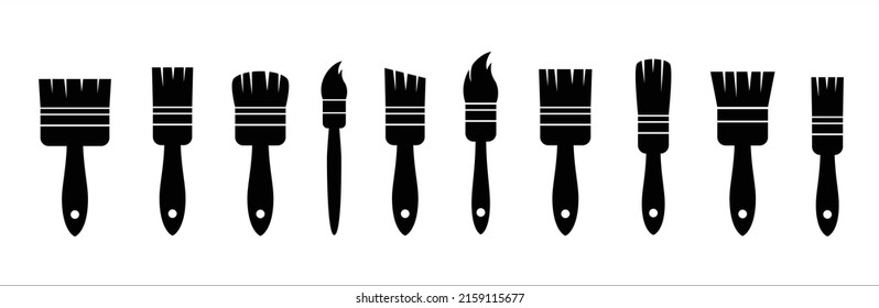 Paint brush icon set. Assorted paintbrush vector illustration. Paint brushes drawing tool. Containing various paintbrush for small to wide. Flat simple design.