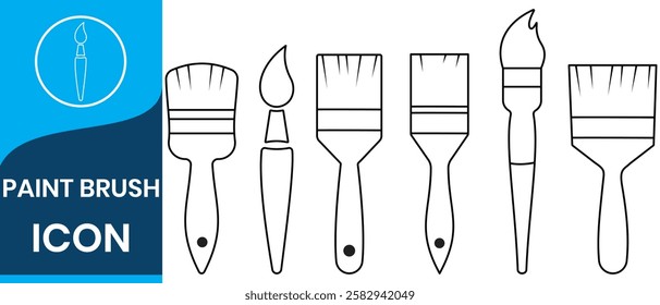 Paint brush icon set. Assorted paintbrush vector illustration. Paint brushes drawing tool. Containing various paintbrush for small to wide. Flat simple design. vector illustration.