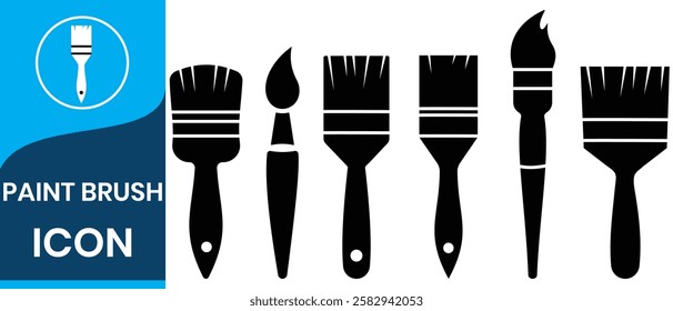 Paint brush icon set. Assorted paintbrush vector illustration. Paint brushes drawing tool. Containing various paintbrush for small to wide. Flat simple design. vector illustration.