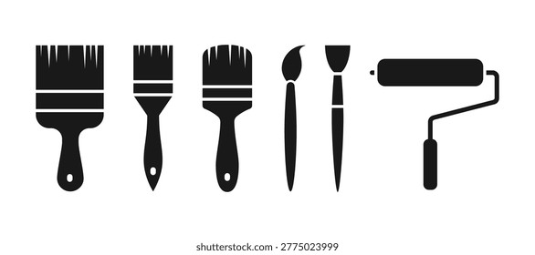 Paint brush icon set. Brush icon set. Assorted paintbrush vector illustration. Paint roller icon. Paint brushes drawing tools. Paint tools for the artist or home improvement project design