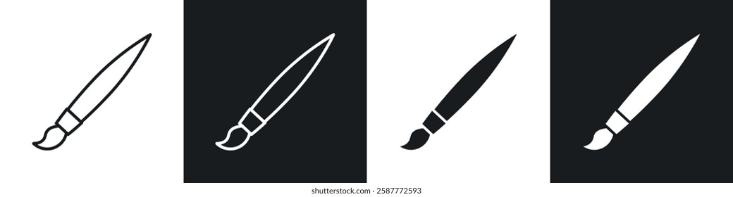 Paint brush icon set black and white colors. Graphic Vector icons pack