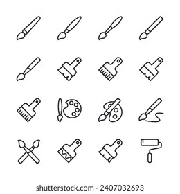 Juego de iconos Pincel de pintura aislado en blanco