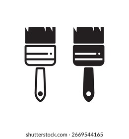 Paint Brush Icon Set Isolated black and white on white background