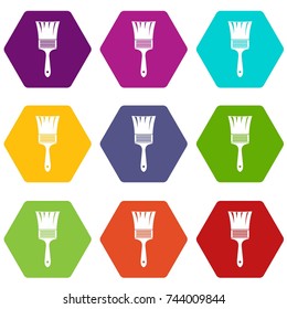Paint brush icon set many color hexahedron isolated on white vector illustration