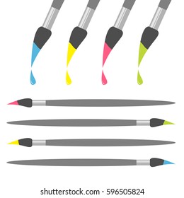 Paint brush icon set. Pink yellow blue green color drop. Back to school. Flat design. Isolated. White background. Vector illustration