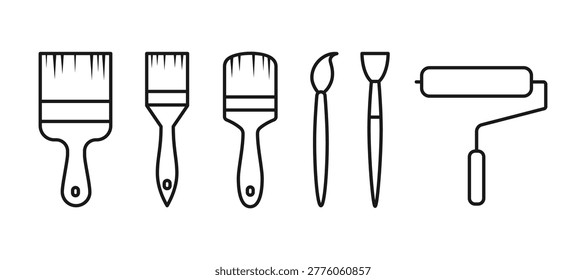Paint brush icon set. Paint brush vector symbol. Paint roller icon. Collection of painting related icons. Assorted paintbrush vector illustration