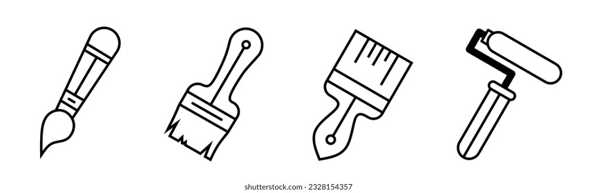 Paint brush icon. Paint brush thin line icon collection. Stock vector.