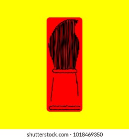 Paint brush icon. Vector. Black scribble icon in red container with rounded corners at yellow background. Isolated.