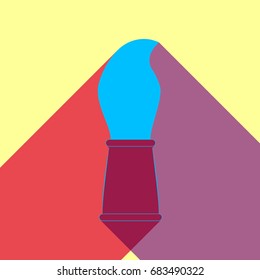 Paint brush icon. Vector. Deep sky blue icon with two flat violet and raspberry semitransparent shadows on canary background.