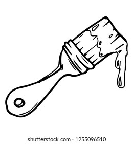 Paint brush icon. Vector illustration brush with paint. Hand drawn brush for painting walls.