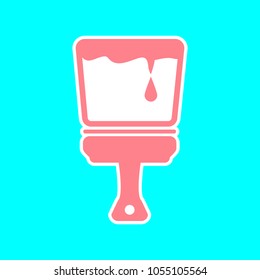 Paint brush icon. Vector. Magenta icon with white sticker contour at sky blue background. Isolated.