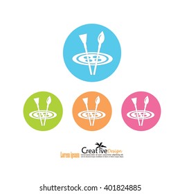 Paint brush icon.color dish and brush.vector illustration.