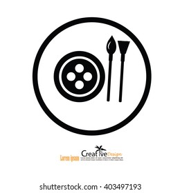 Paint brush icon.color dish and brush.vector illustration.