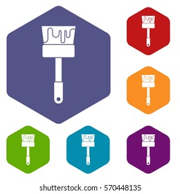 Paint brush icons set rhombus in different colors isolated on white background
