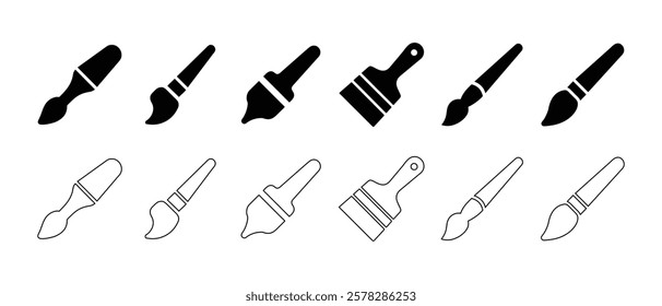 paint brush icons set simple clean and smooth line and fill vector icons in black on a white background.
