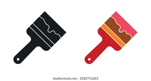 Paint brush icons set vectors black and colored style