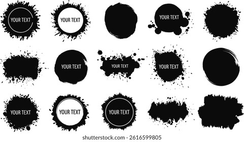Paint brush, ink splatter and strokes with place, box for text. 