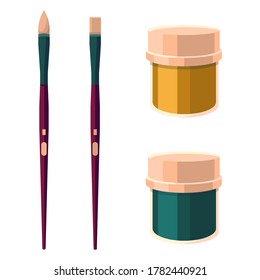 Pintura de pincel y pegatina sobre fondo blanco aislado. papel para invitación o tarjeta de regalo, portátil, baldosa de baño, libro de recortes. Material de impresión de estuche o tela de teléfono. Ilustración vectorial de estilo plano