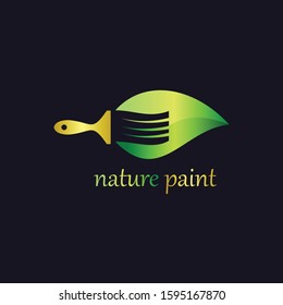 Paint Brush Leaf Logo Design. Eco Artistic Nature. Gold Canvas and Environment Growth Graphic Icon. 
