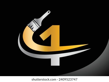 Paint brush With Letter 1 logo design template. Initial Luxurious Paint Sign Concept Template