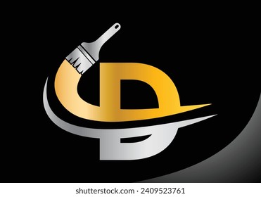 Paint brush With Letter D logo design template. Initial Luxurious Paint Sign Concept Template