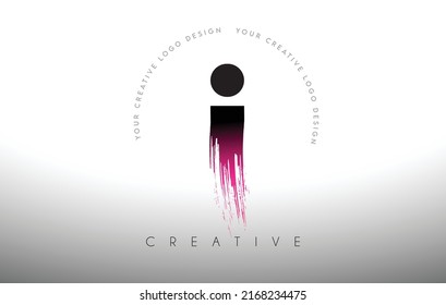I Paint Brush Letter Logo Design with Artistic Brush Stroke in Black and Purple Colors Vector Illustration.