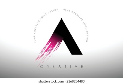 Ein Paint Brush Letter Logo Design mit künstlerischem Pinselstrich Schlaganfall in Schwarz-und Purple-Farben Vektorgrafik.
