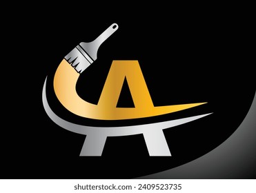 Paint brush With Letter A logo design template. Initial Luxurious Paint Sign Concept Template