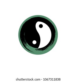 Paint brush letter O with ying and yang.  Icon of letter O