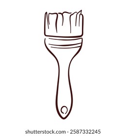 Paint brush in line art style working tool. Hand drawn design for hardware store isolated on a white background.