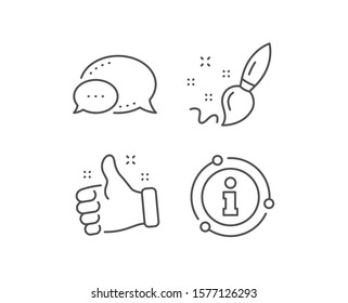 Icono de línea de pincel. Burbuja de chat, elementos de señalización de información. Signo de creatividad. Símbolo de arte gráfico. Icono de contorno de pincel lineal. Burbuja de la información. Vector