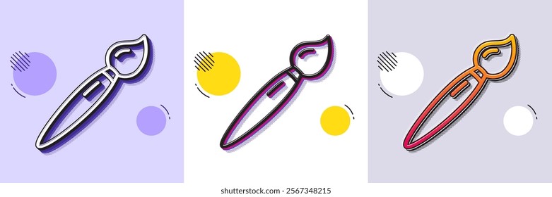 Paint brush line icon. Halftone dotted pattern. Gradient icon with grain shadow. Wall paintbrush sign. Creative drawing art symbol. Line brush icon. Various designs. Vector