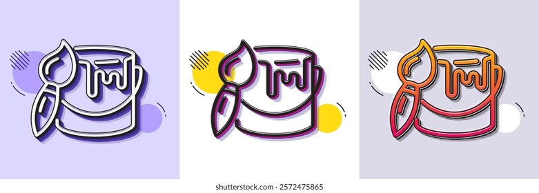 Paint brush line icon. Halftone dotted pattern. Gradient icon with grain shadow. Wall paintbrush sign. Tin of acrylic paint symbol. Line brush icon. Various designs. Vector