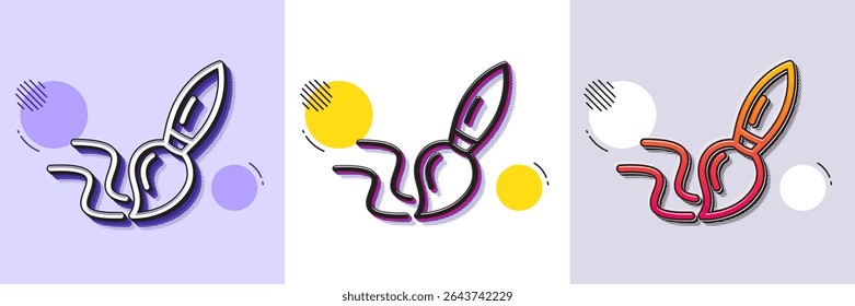 Icono de línea de pincel de pintura. Patrón punteado de semitono. Icono de degradado con sombra de grano. Signo de pincel de pared. Símbolo de arte de dibujo creativo. Icono de pincel de línea. Varios diseños. Vector
