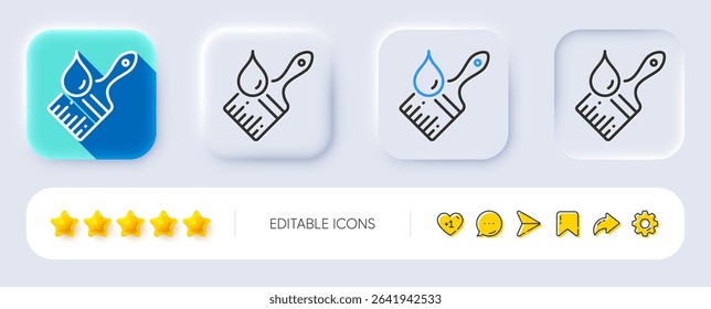 Paint brush line icon. Neumorphic, Flat shadow, 3d buttons. Wall paintbrush sign. Creative drawing art symbol. Line brush icon. Social media icons. Vector