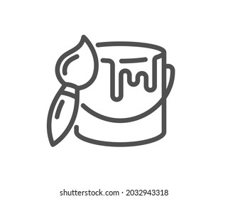 Paint brush line icon. Wall paintbrush sign. Tin of acrylic paint symbol. Quality design element. Linear style brush icon. Editable stroke. Vector