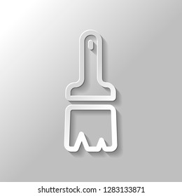 Paint brush, linear outline icon. Paper style with shadow on gray background